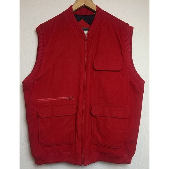 St. John's Bay Other - Vintage St John's Bay Quilted‎ Vest Men XL Red Corduroy Sleeveless Pockets Lined